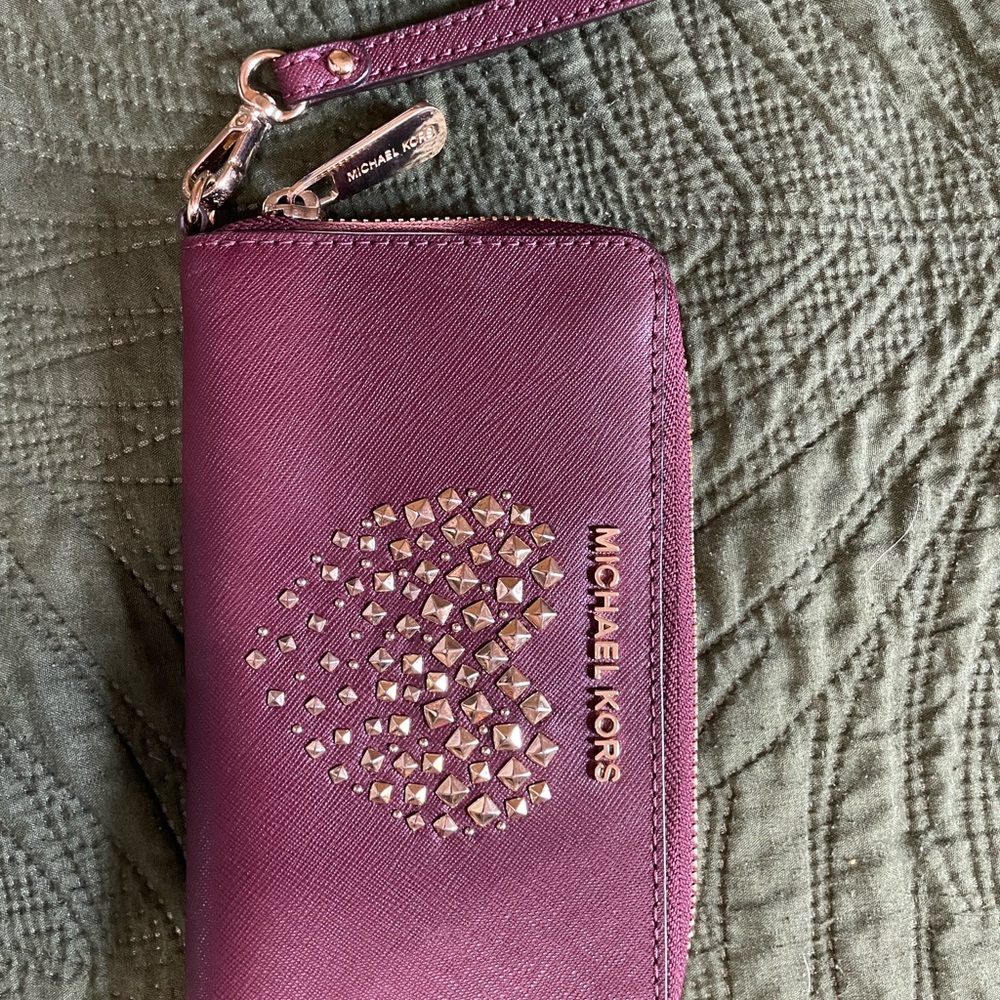 Michael Kors Oxblood red Studded Heart Wristlet